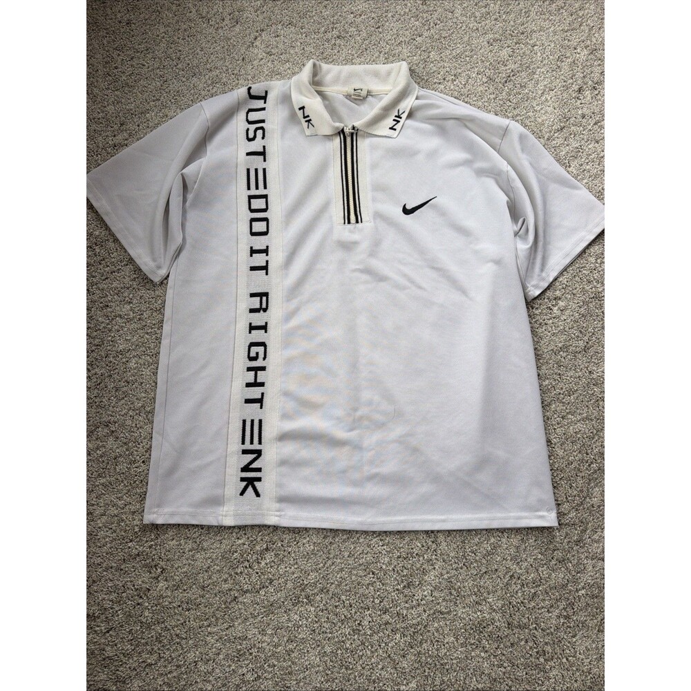 VTG 90s Nike Just Do It Right Mens Large 1/4 Zip Polo Shirt White Made In USA